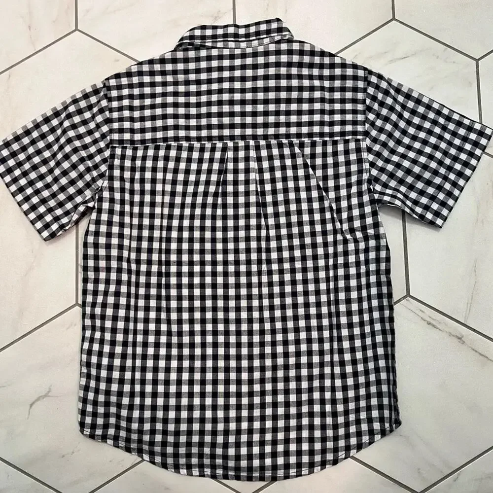 NWT Old Navy Blue Gingham Short Sleeve Button Up Size S 6-7 Boys